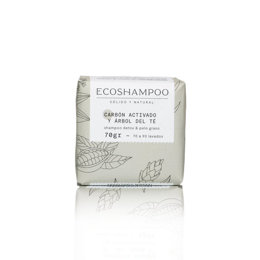 Shampoo Sólido pelo graso, caspa y detox de carbón y árbol del té, 70 grs ECOSHAMPOO