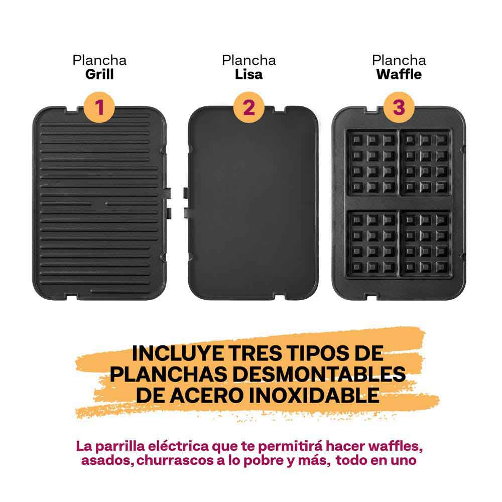 Plancha/ Parrilla Let's Grill 3 en 1 - Parrilla, Waffles, Sandwich , Panini